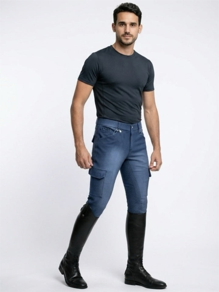 Men breeches, denim cargo full seat