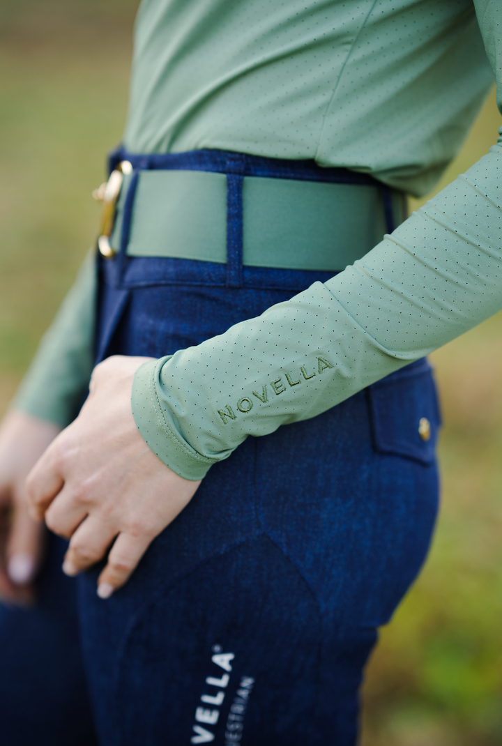 sage green perforated long sleeves shirt - Pre order