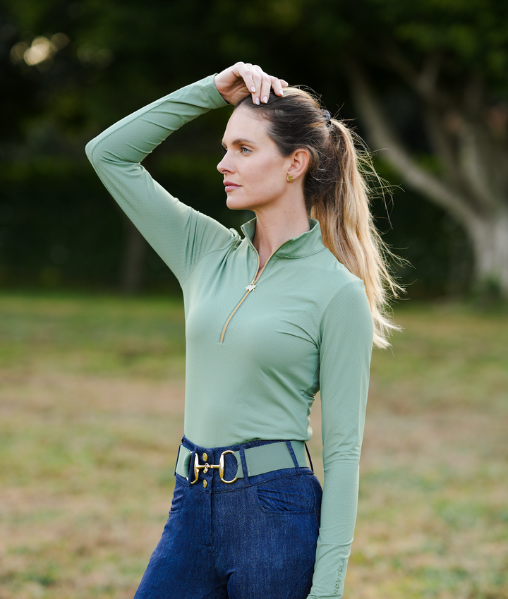 sage green perforated long sleeves shirt - Pre order